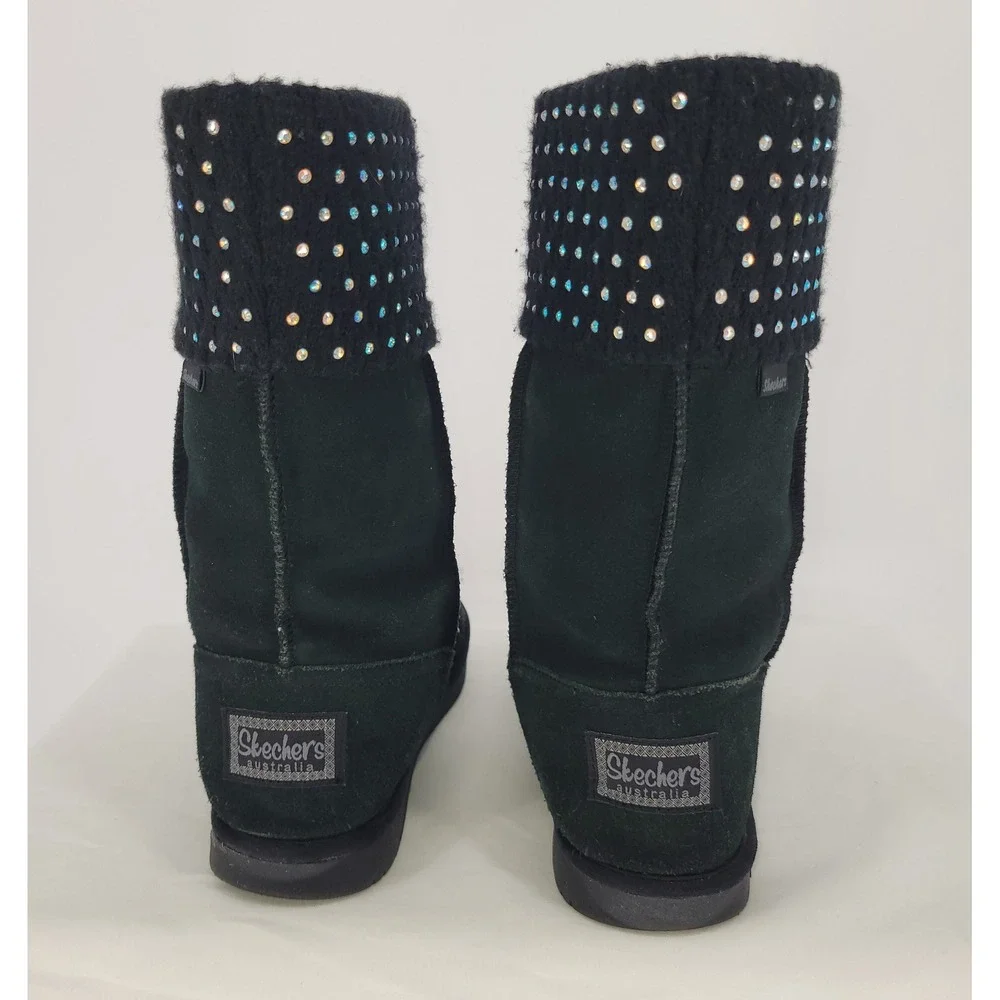 Skechers Australia Shelby Blk Suede Rhinestone Mid-Calf Winter/Snow Boots ~ 2014